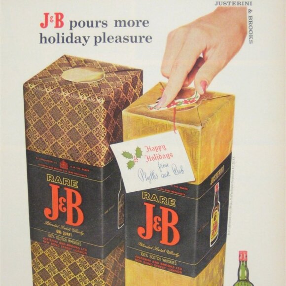 Vintage 1960s JB Rare Scotch Whisky Holiday Christmas Print Ad Justerini Brooks - Picture 2 of 2